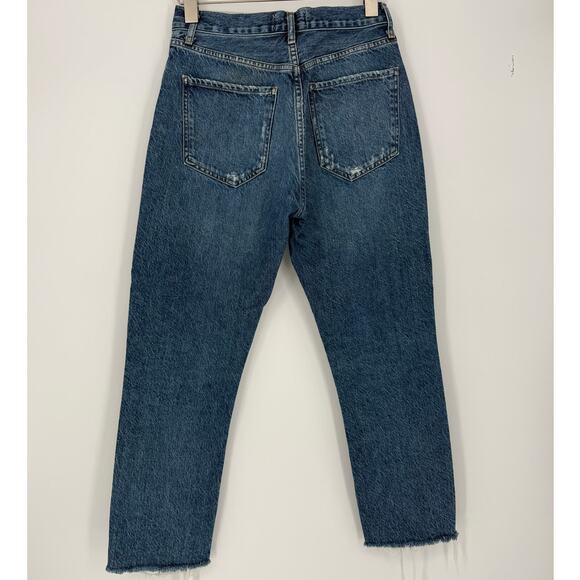 Agolde Riley Jeans Denim Button Fly Raw Hem High Rise Ankle Crop Blue Size 27 - Picture 5 of 7